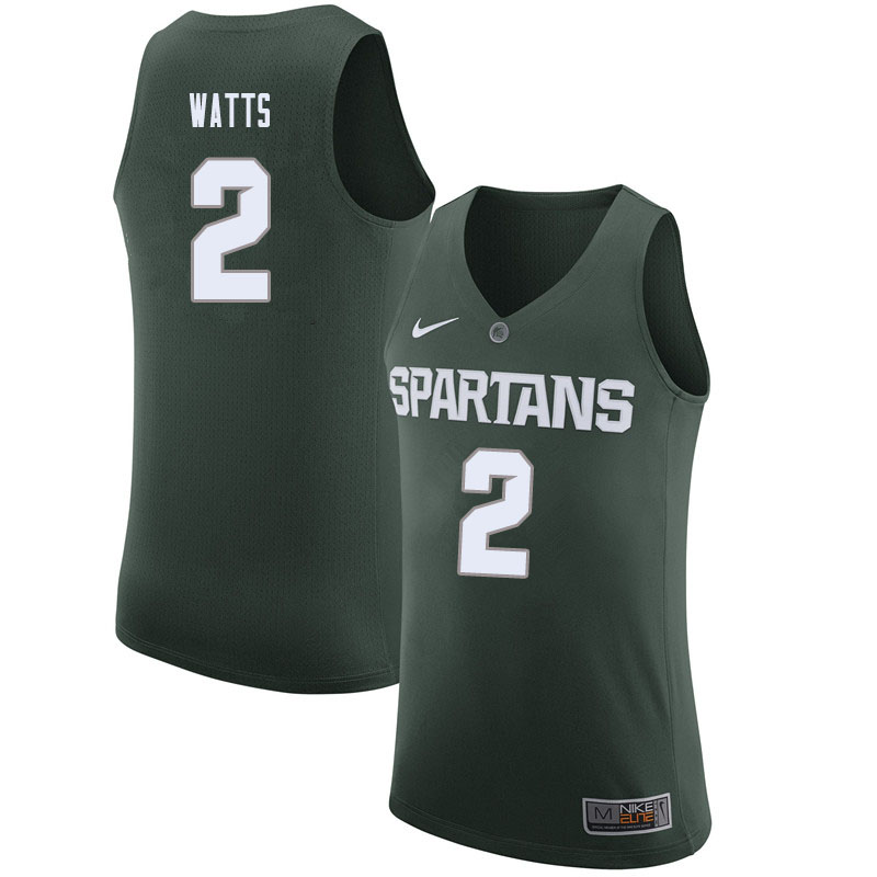 Men Michigan State Spartans #2 Mark Watts NCAA Nike Authentic Green College Stitched Basketball Jersey FC41B84JO